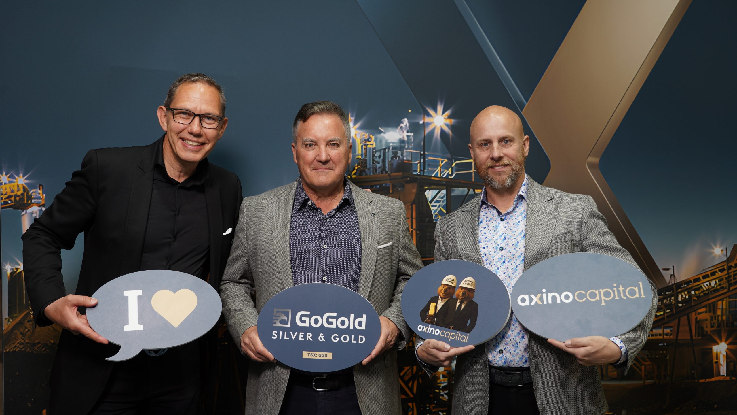 Group photo at AXINO mining conference with GoGold logo