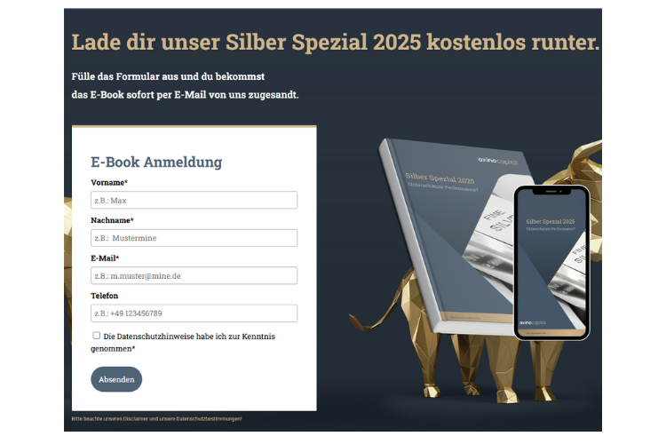 Landing page “Silber Spezial 2025” with form fields