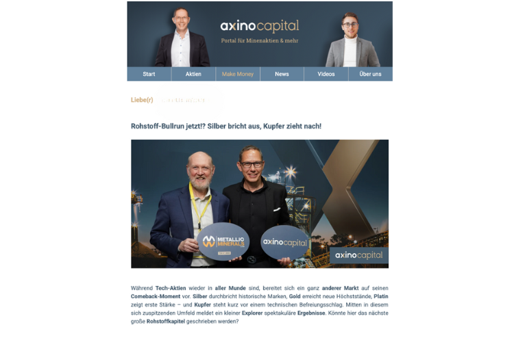 Newsletter header “Rohstoff-Bullrun now?!” with event photo