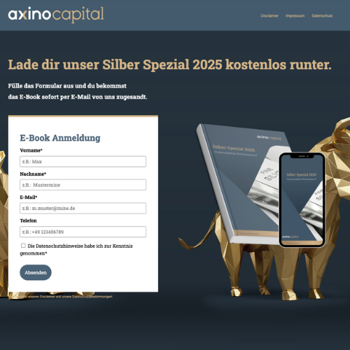 Landing page with form for E-Book “Silber Spezial 2025”